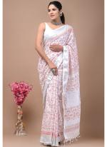 Cotton  White Daily Wear Printed Saree